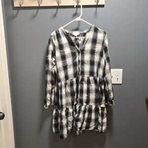 Time and Tru Gray and White Plaid Dress